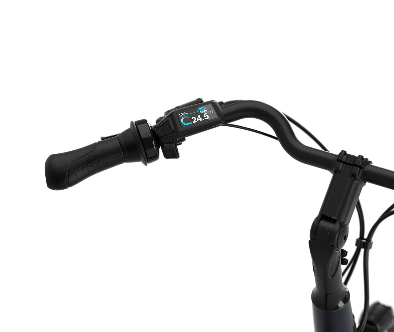 Ergonomically positioned side display Gazelle Paris C7 E-bike low-step graphite blue