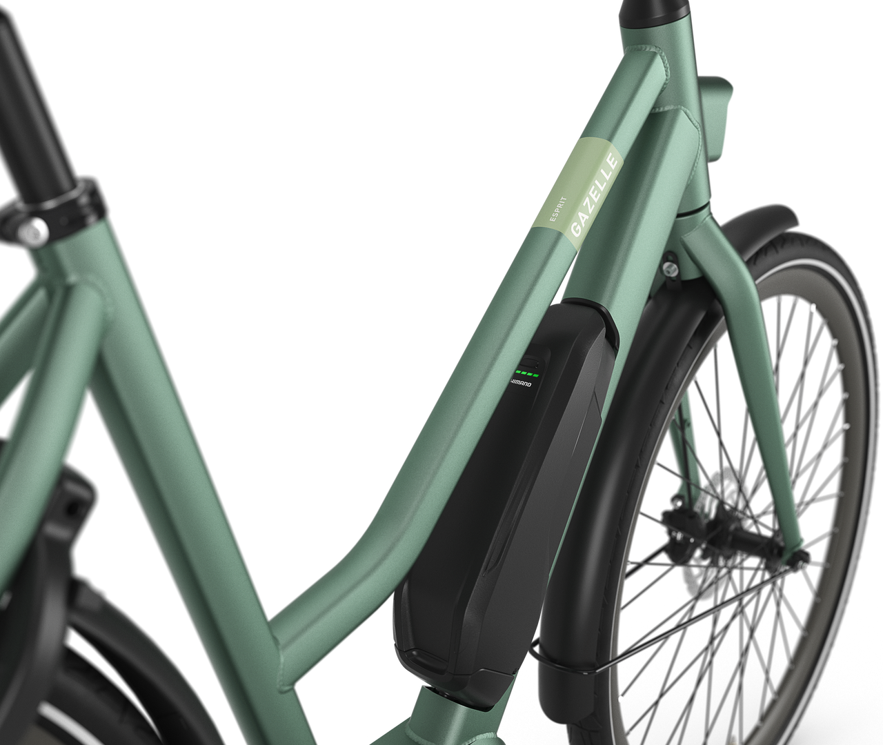 Sturdy from front to back Gazelle Esprit C7 E-bike low-step moss green