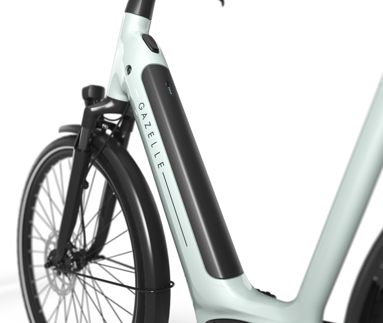 Neatly concealed Gazelle Grenoble C8 E-bike low-step light olive