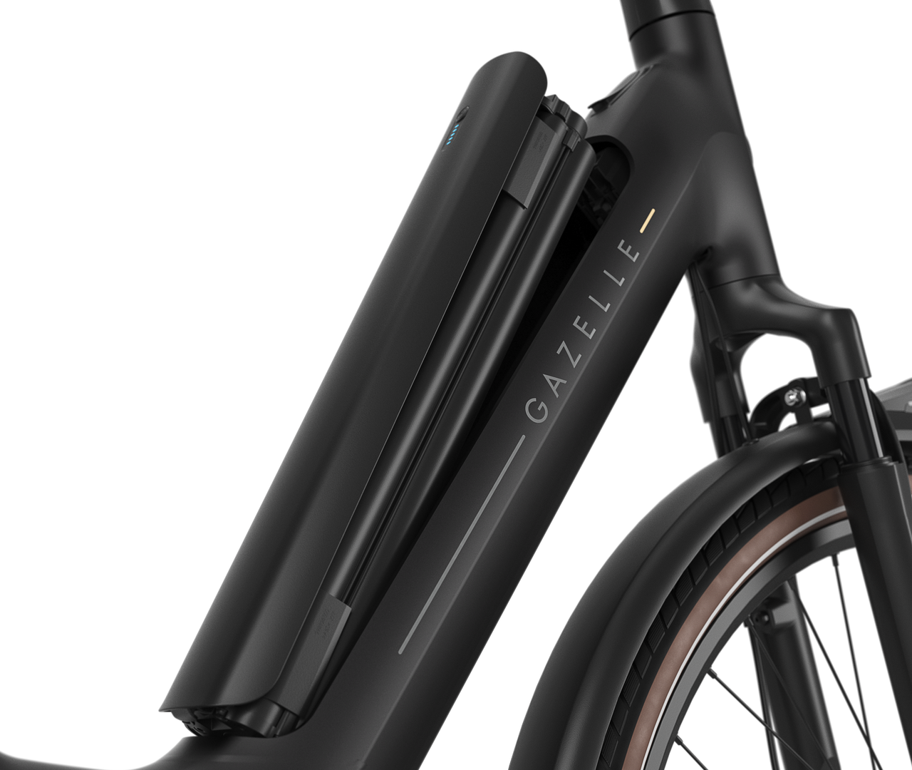 Effiziente eingebaute Energiequelle Gazelle Arroyo C8+ Elite E-bike low-step twilight green