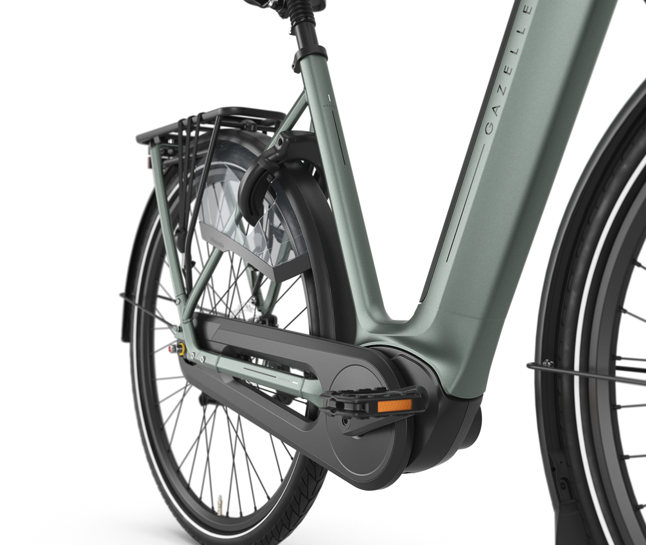 Einfach Auf- und Absteigen Gazelle Arroyo C8+ Elite E-bike low-step twilight green