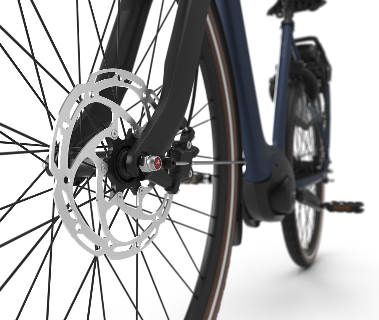 Kraftvolles und kontrolliertes Bremsen Gazelle Orange C8 E-bike low-step saturn blue